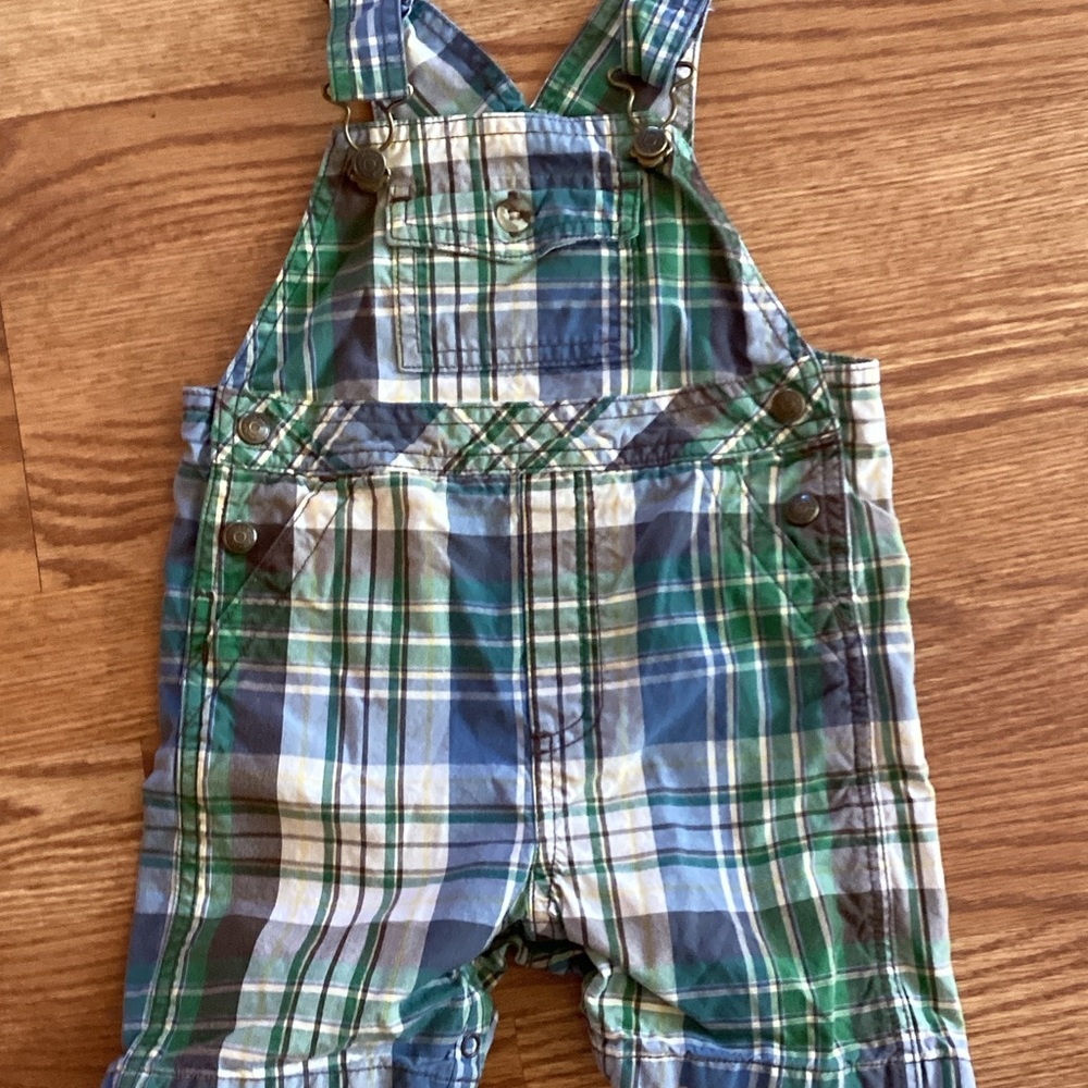 Janie and Jack Green, Blue & White Plaid Overalls